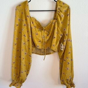 NWT Altar'd State Women's Yellow Floral Crop Top Lg.